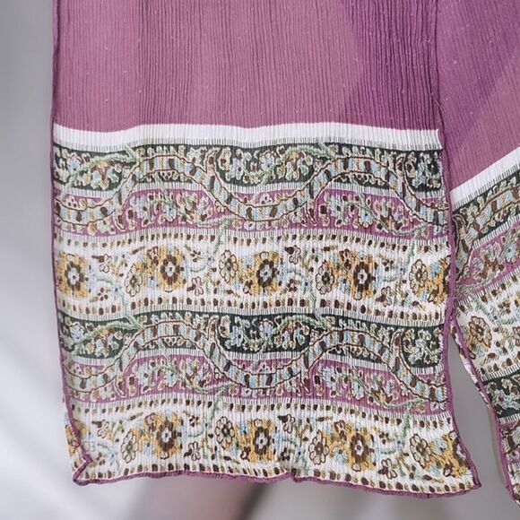 Vtg lilac sheer silk chiffon crepon patterned end slim scarf - Picture 10 of 13